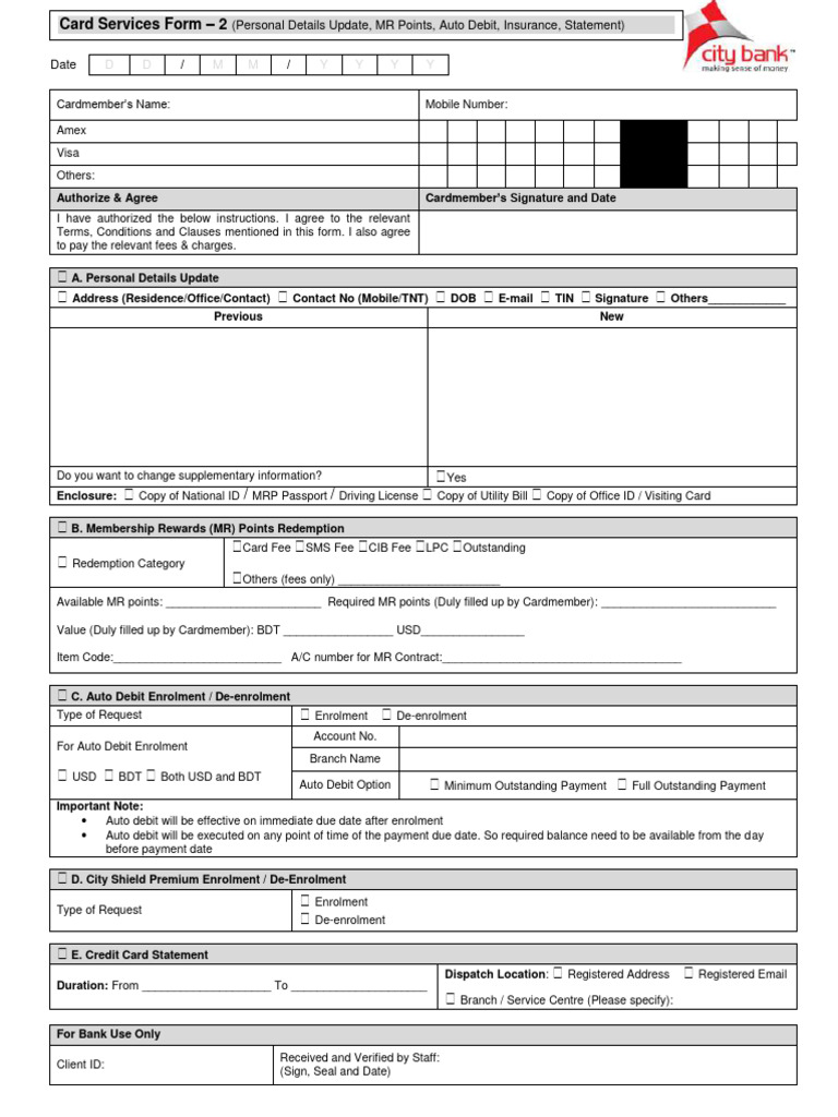 Card Services Request Form | PDF | Debit Card | Payments