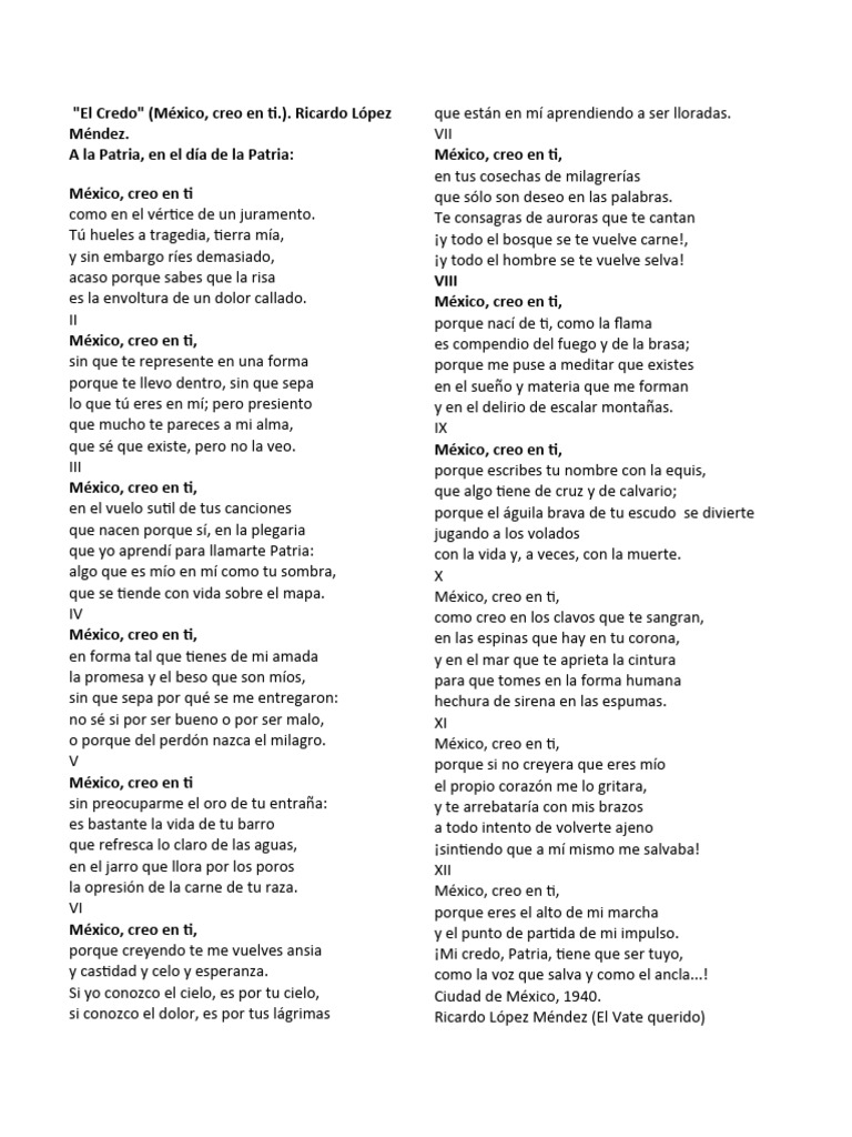 Credo Mexicano: Poema de Ricardo López Méndez | PDF | Ficción general