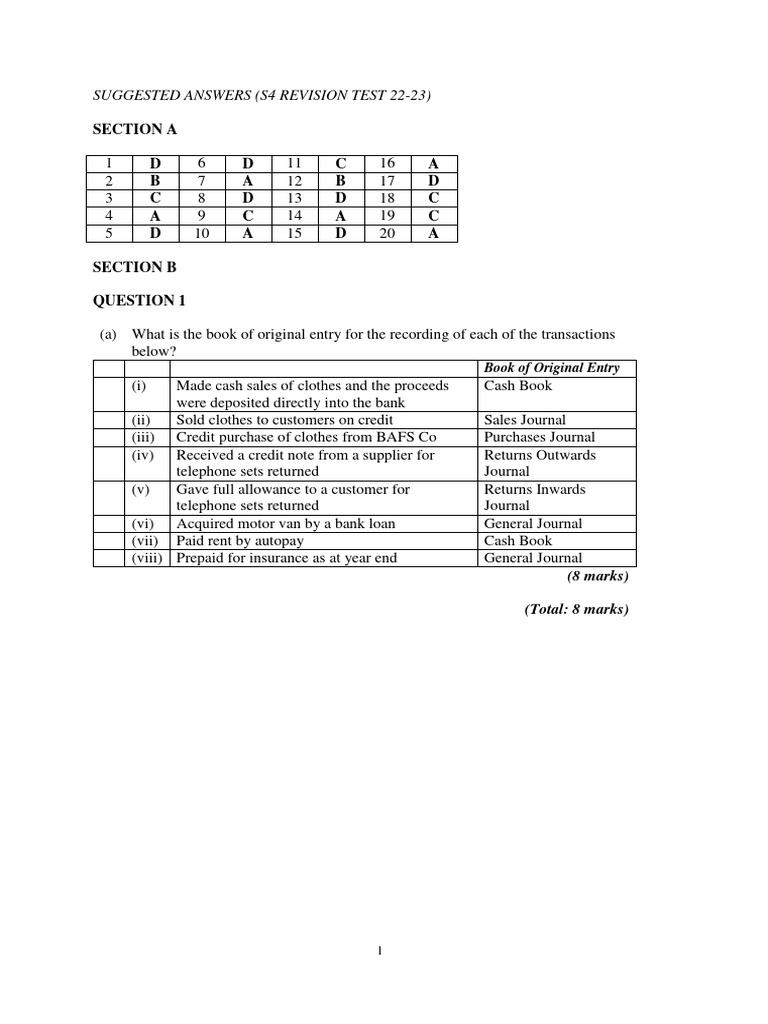 (22-23) S4 RevTest (Answers) | PDF | Banking | Private Sector