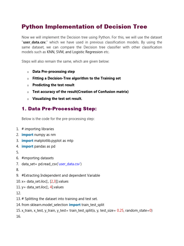5b python implementation of decision tree pdf statistical