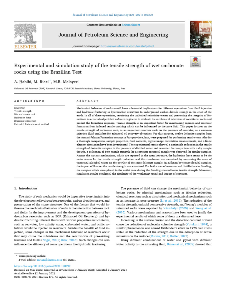 Experimental and Simulation Study of The Tensile Strength of Wet ...