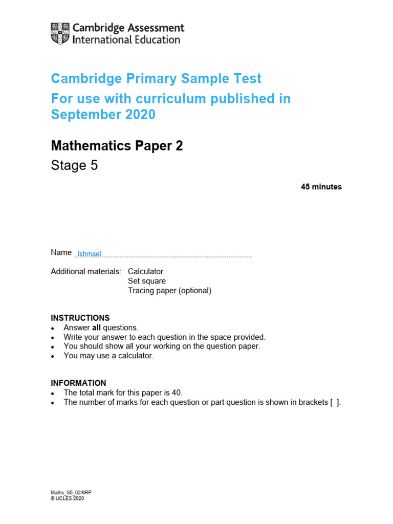 Mathematics Stage 5 Sample Paper 2 - tcm142-595000 | PDF | Mathematics