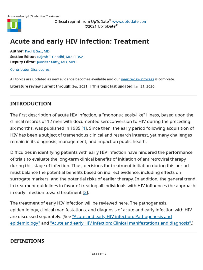Acute and Early HIV Infection: Treatment | PDF | Hiv/Aids | Management ...