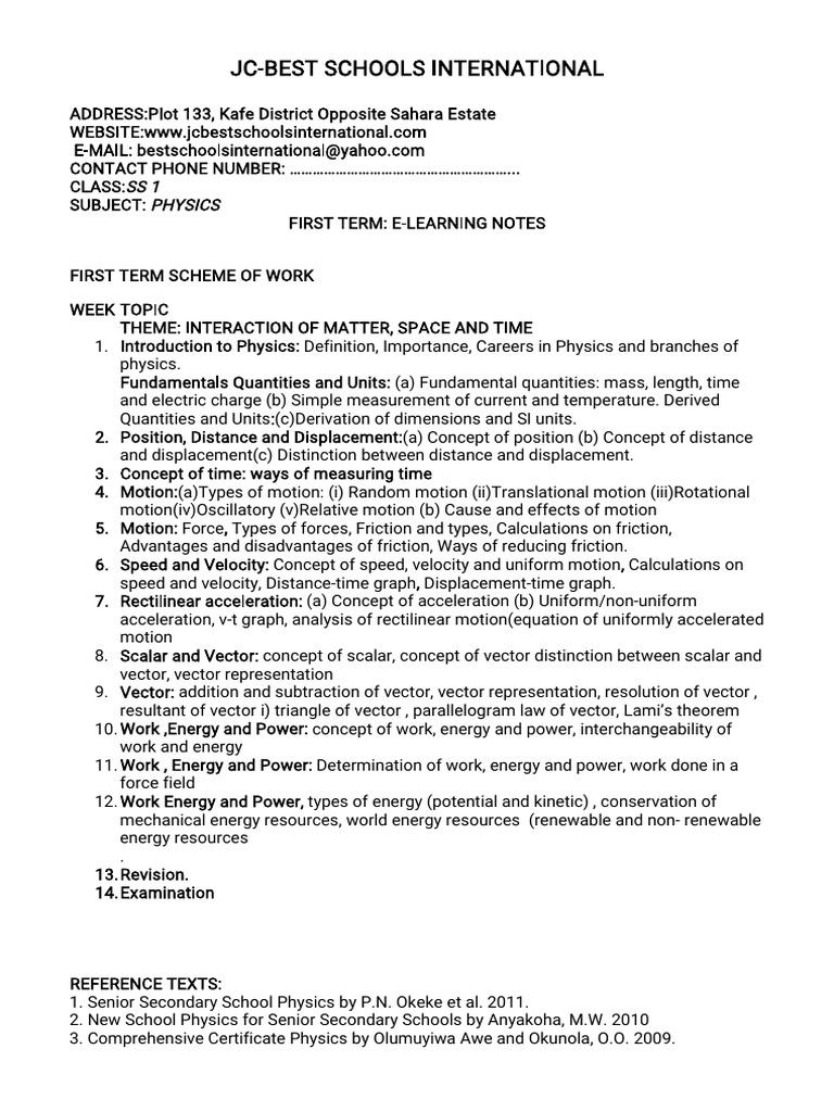 SS1 Physics E-Learning Notes | PDF | Force | Friction