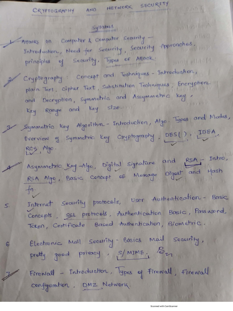 Cryptography and Network Security Notes | PDF