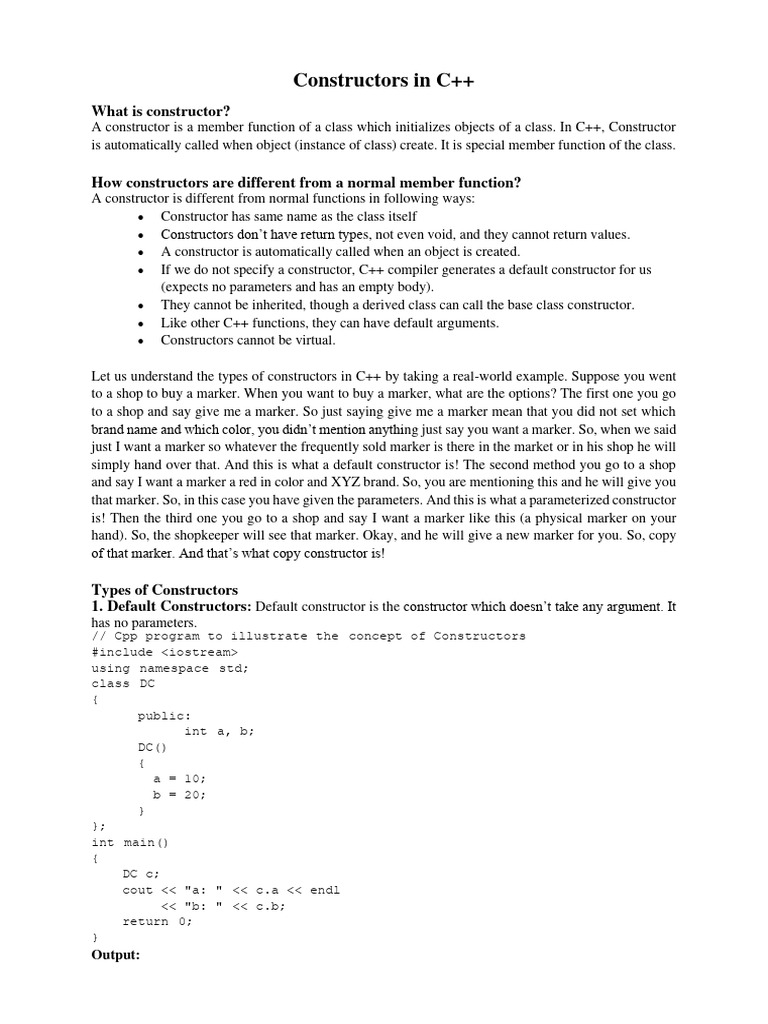 Constructors & Destructors in C++ | PDF | Constructor (Object Oriented ...