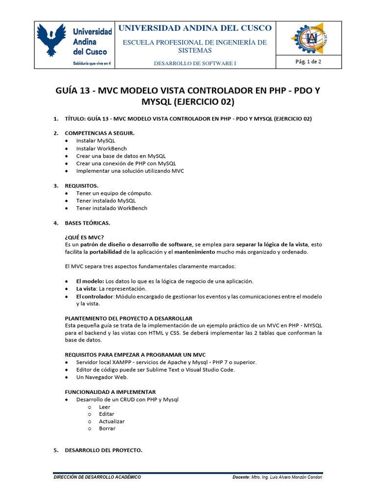 Gu a 13 mvc modelo vista controlador en php pdo y mysql ejercicio