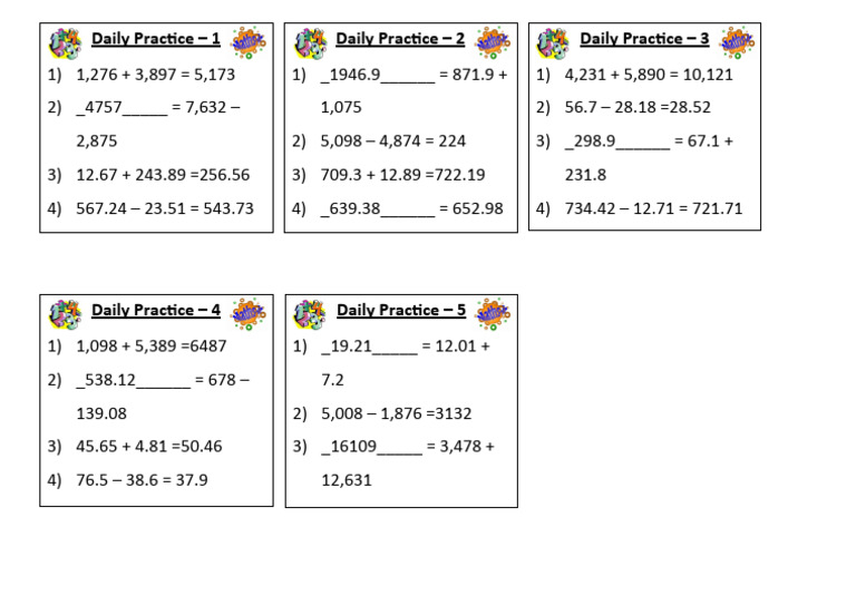 Daily Math Practice Exercises | PDF | Computers