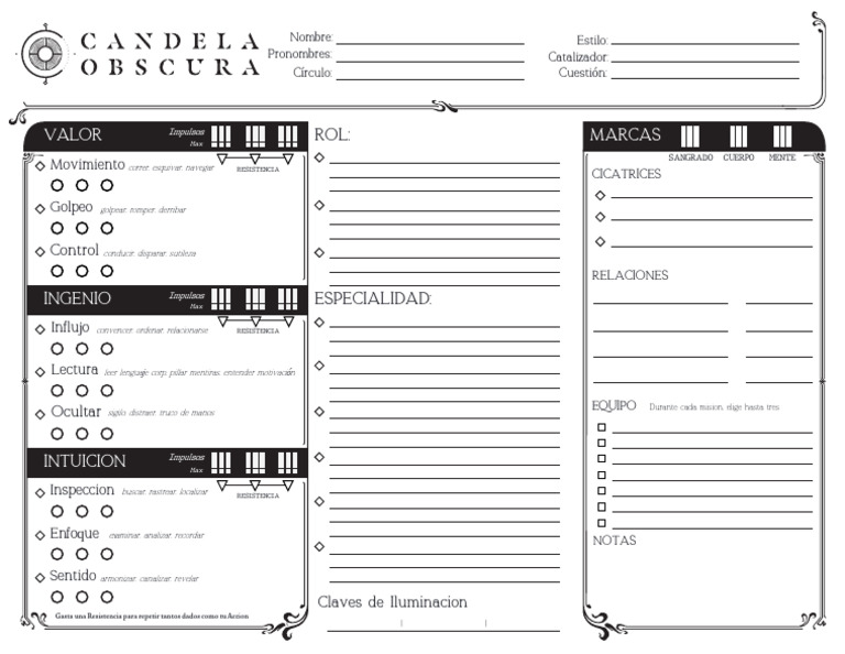 Candela Obscura Hoja Personaje Español PDF
