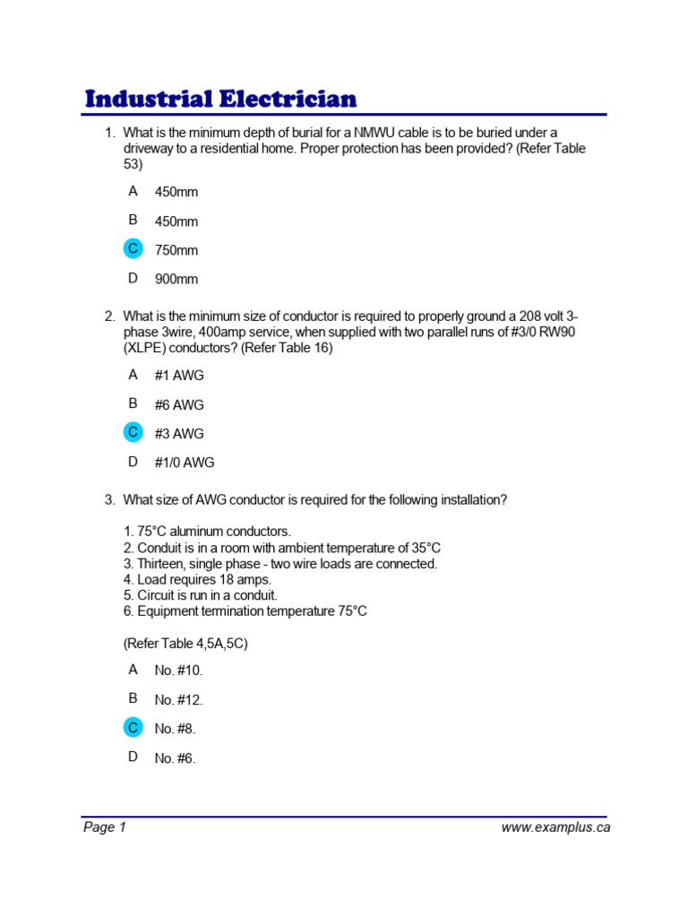 Industrial Electrician Exam Questions | PDF | Electric Motor | Power ...