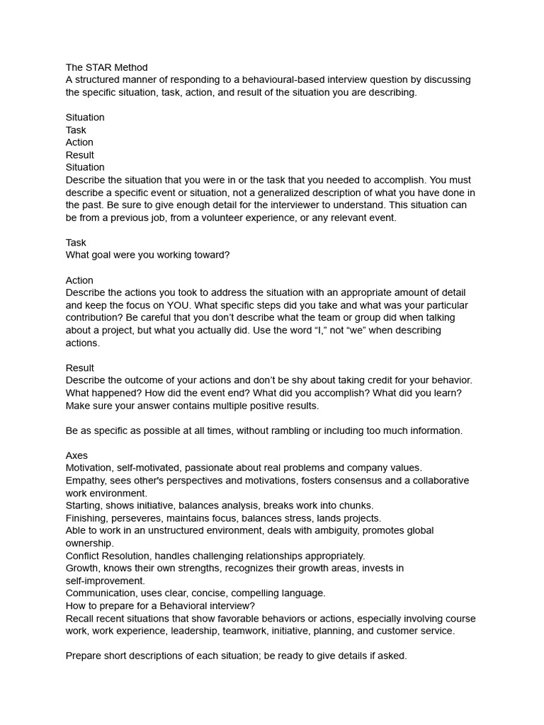 The star method structure and example download free pdf