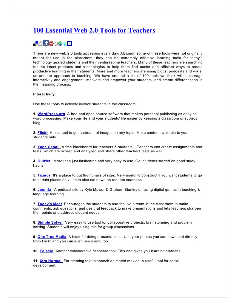 100 Web 2.0 Tools for Educators | PDF | Tag (Metadata) | Social ...