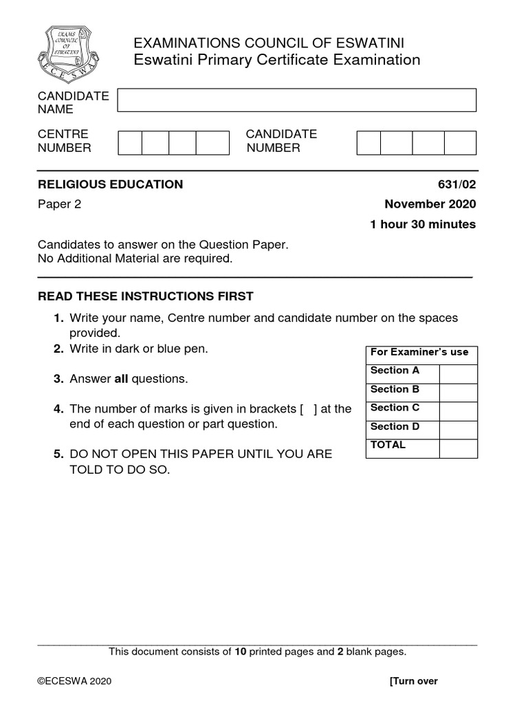 Epc religious education 2020 question paper 2 download free pdf