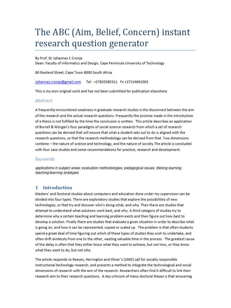 Cronjé-The ABC Instant Research Question Generator | PDF | Learning ...