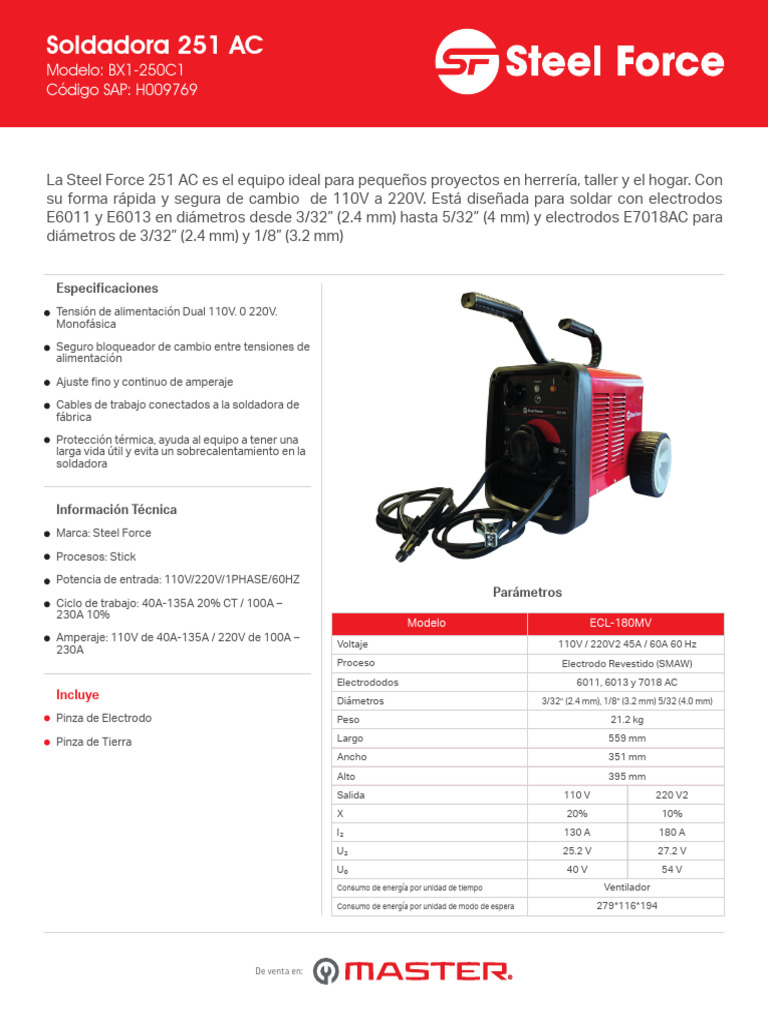 Soldadora Steel Force 251 AC Especificaciones | PDF | Soldadura ...