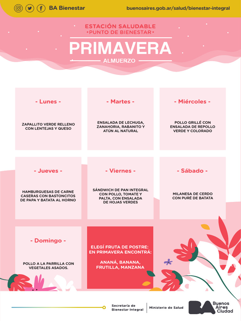 Menú Primavera: Almuerzos y Cenas Saludables | PDF