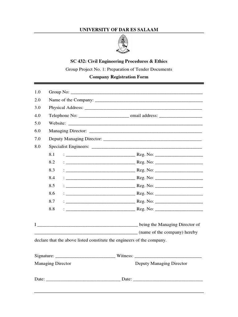 Tender Document Registration Form | PDF