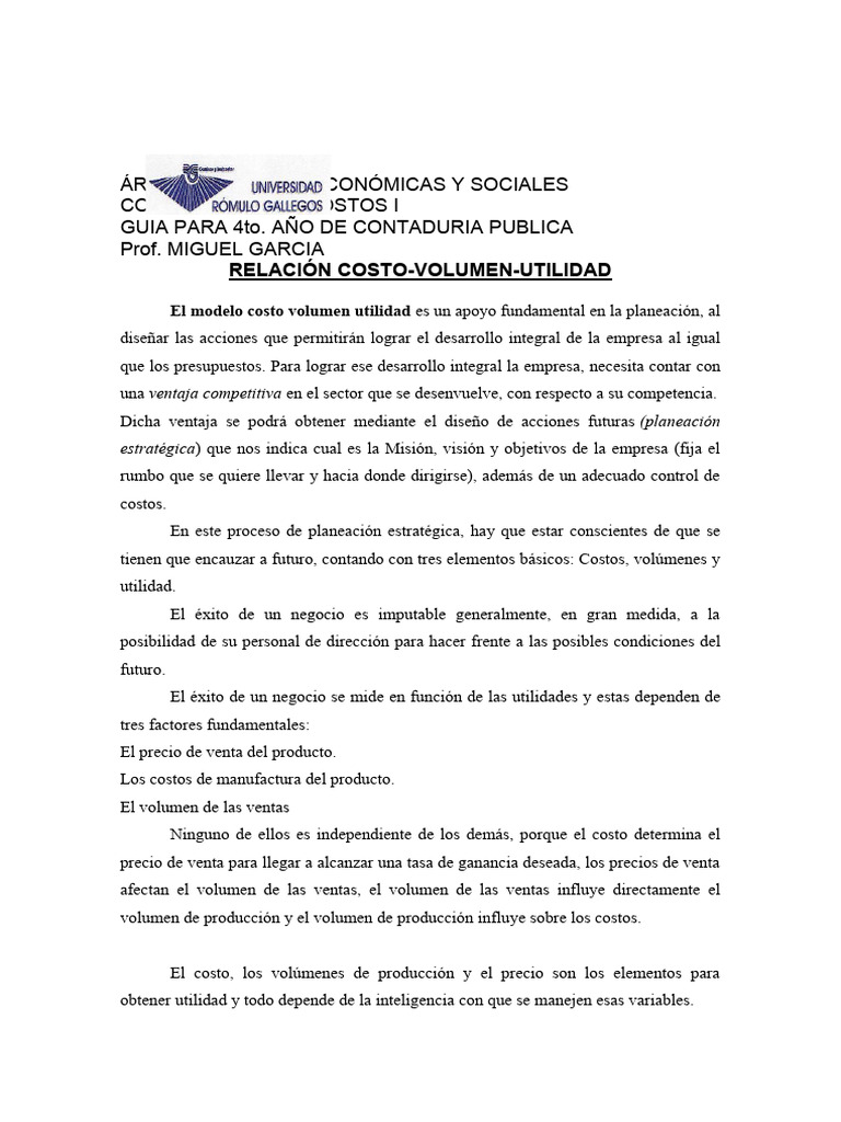 Guia Modelo Costo Volumen Utilidad Pdf Business Planificación