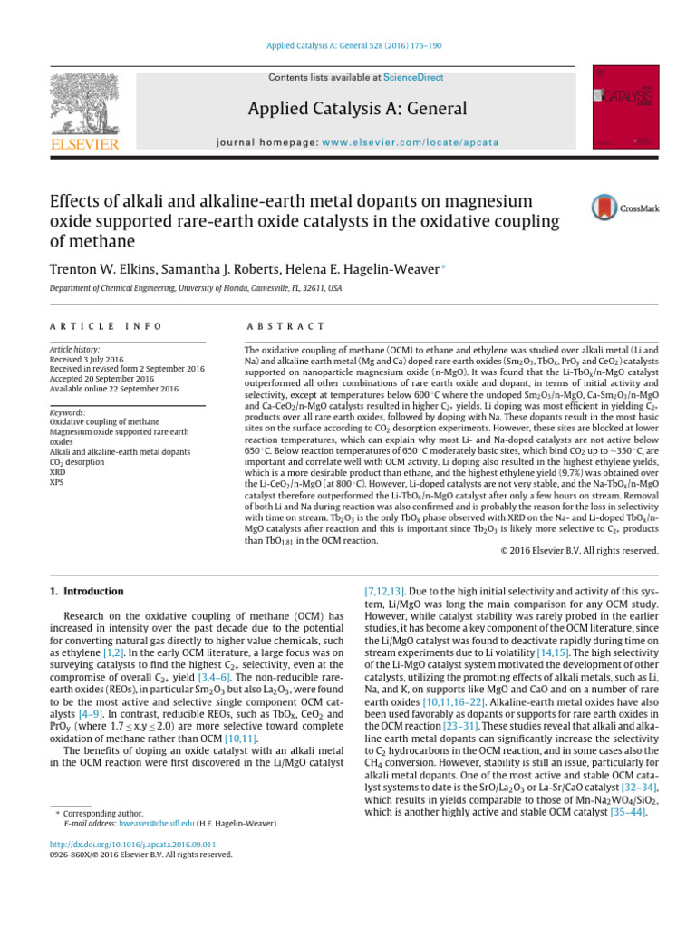 Effects of Alkali and Alkaline-Earth Metal Dopants On MgO Supported ...