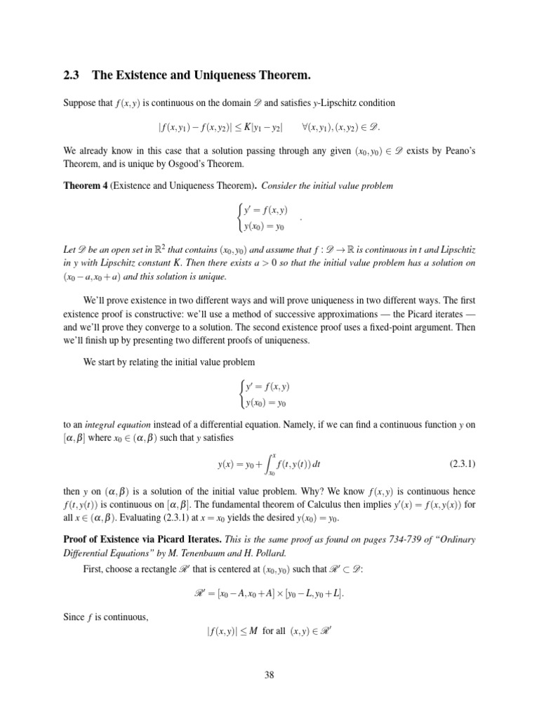 Existence and Uniqueness Theorem Proof | PDF | Applied Mathematics ...