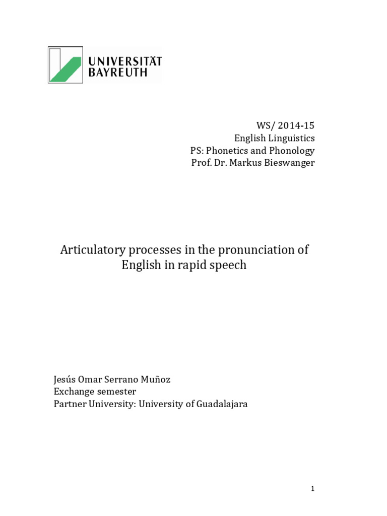 Articulatory processes in the pronunciation of english in rapid speech