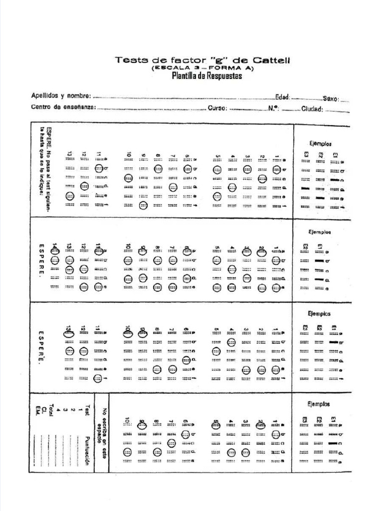 Plantilla de Respuestas Test de Cattell Factor G Escala 3 Forma A | PDF