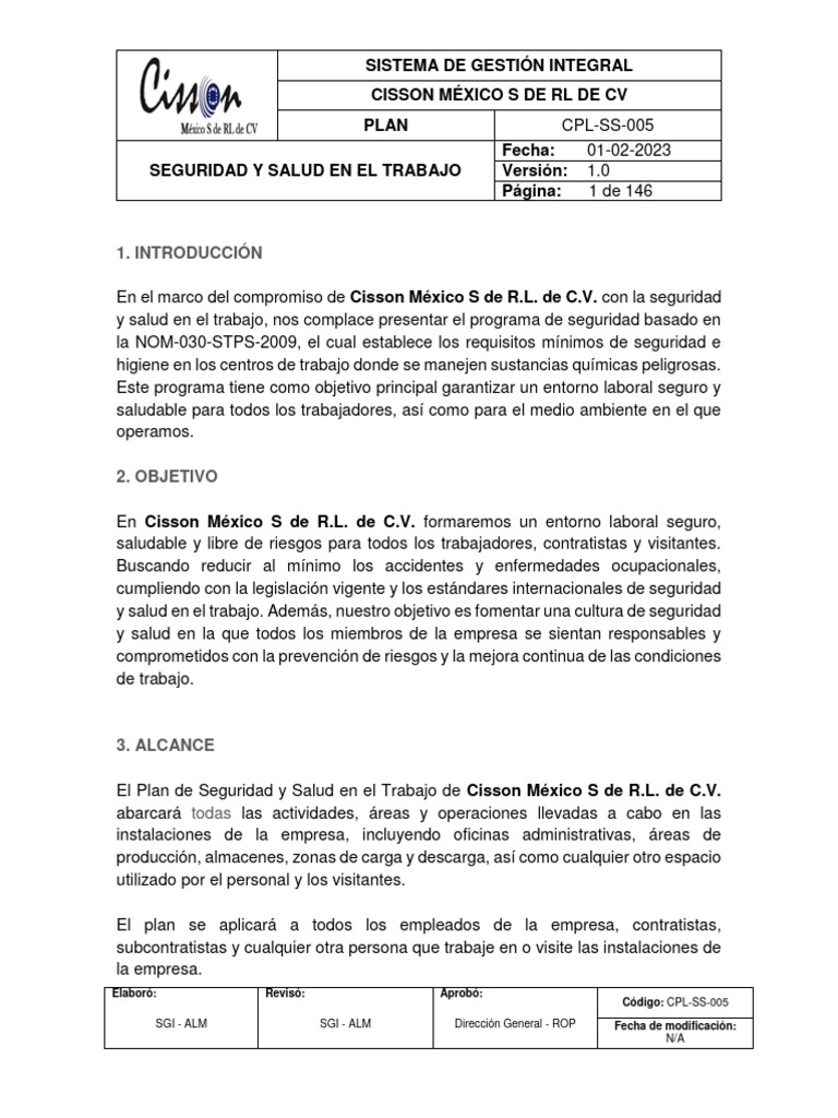 Plan de Seguridad y Salud en El Trabajo Cisson | PDF | Seguridad y ...