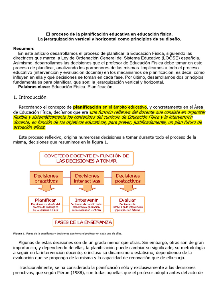 El Proceso de La Planificación Educativa en Educación Física | PDF ...