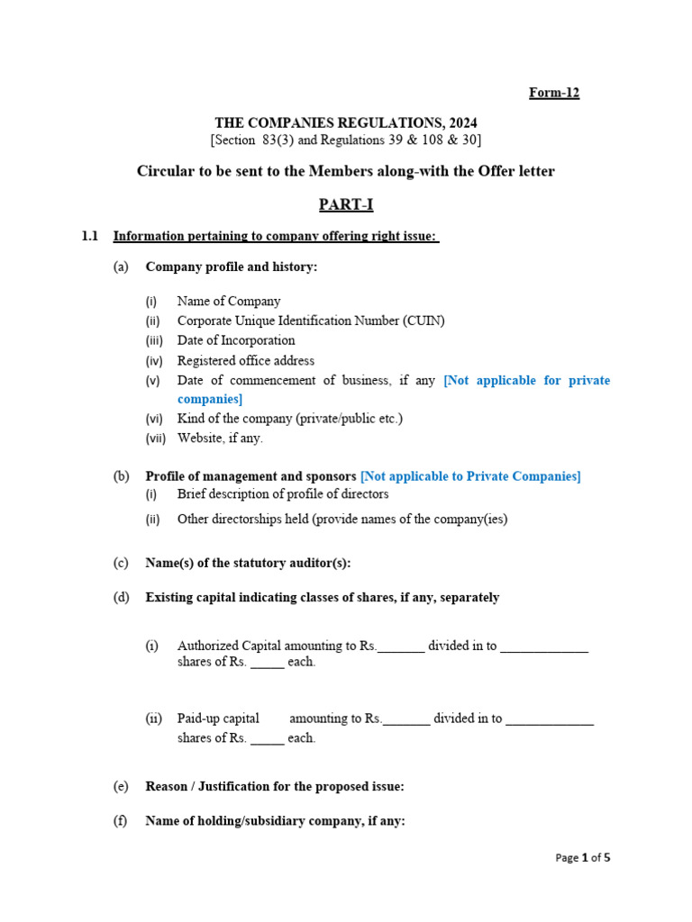 SECP Form 12: Right Issue Circular | PDF | Share (Finance) | Dividend