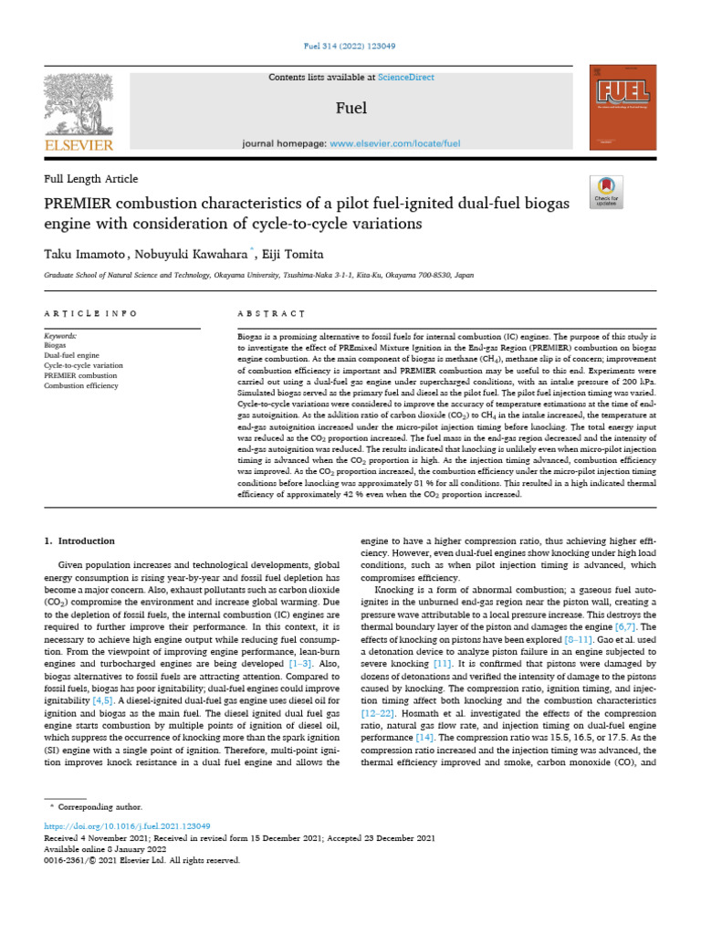 PREMIER Combustion Characteristics of A Pilot Fuel Ignited Dual Fuel ...