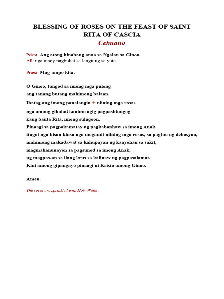 Blessing of Roses On The Feast of Saint Rita of Cascia | PDF