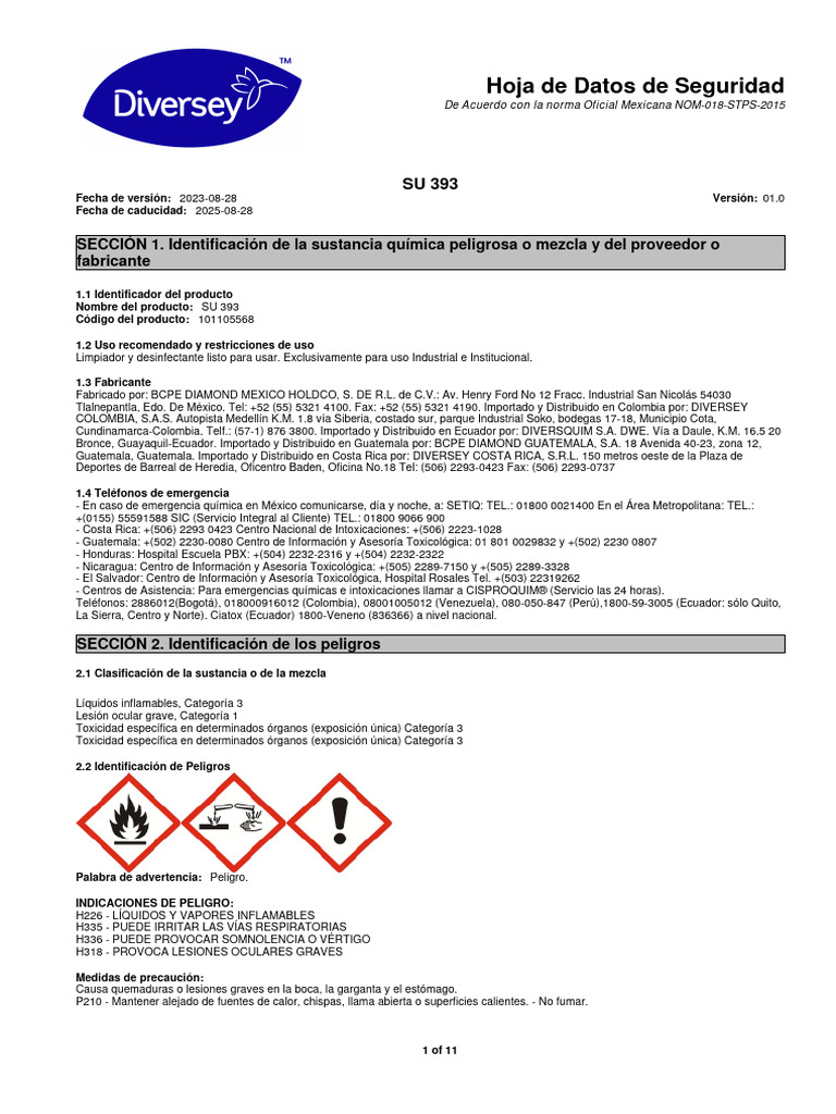 Hoja de Seguridad SU 393 | PDF | Agua | Guante