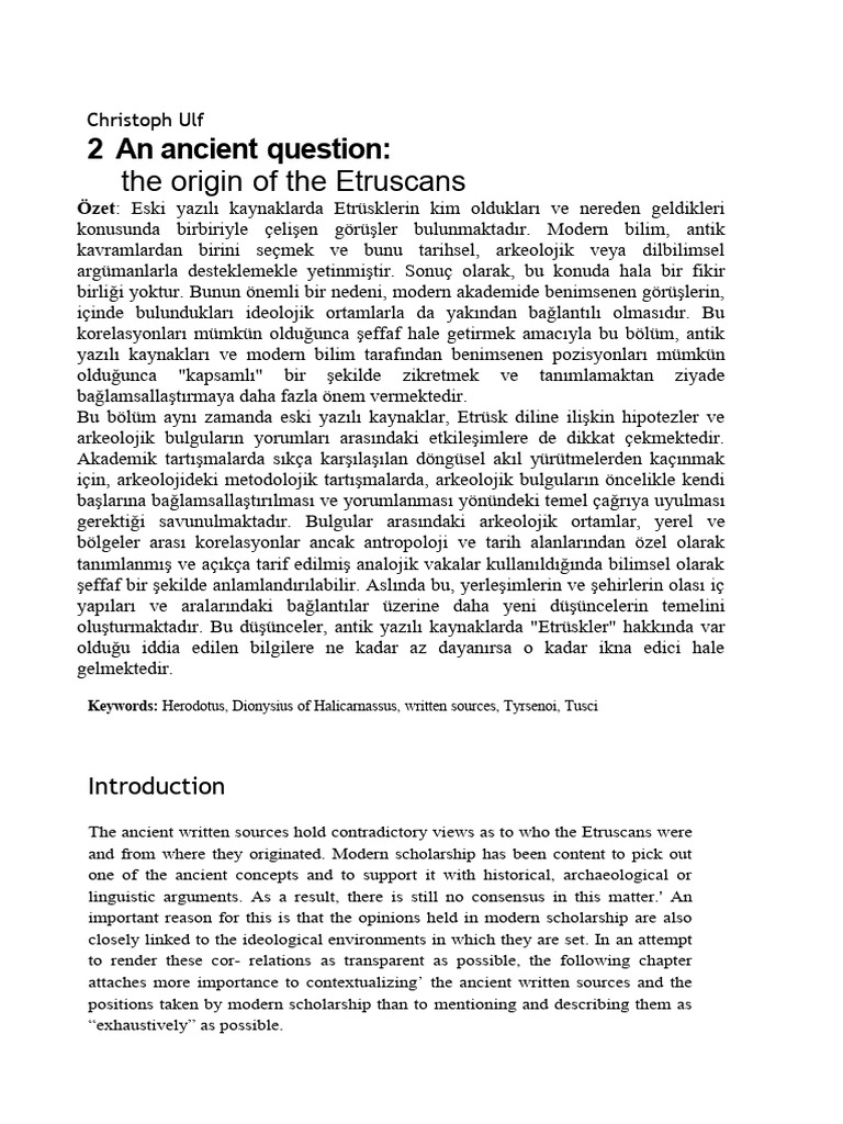An Ancient Question The Origin of The Et | PDF