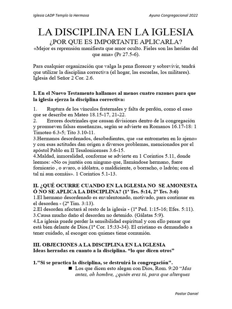 Importancia de la Disciplina en la Iglesia | PDF | Iglesia cristiana ...