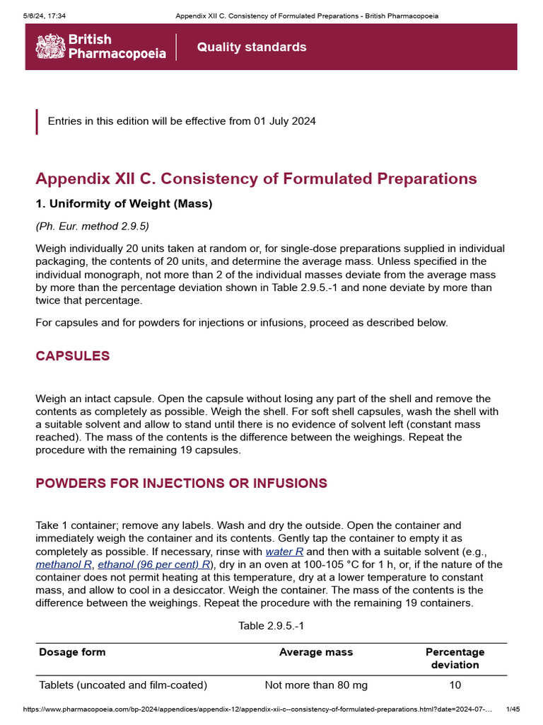 Appendix xii c consistency of formulated preparations british