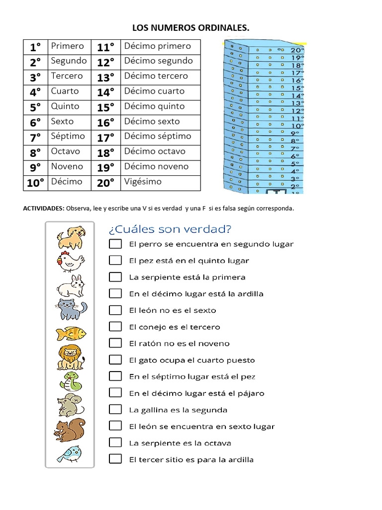 Números Ordinales y Actividades Prácticas | PDF