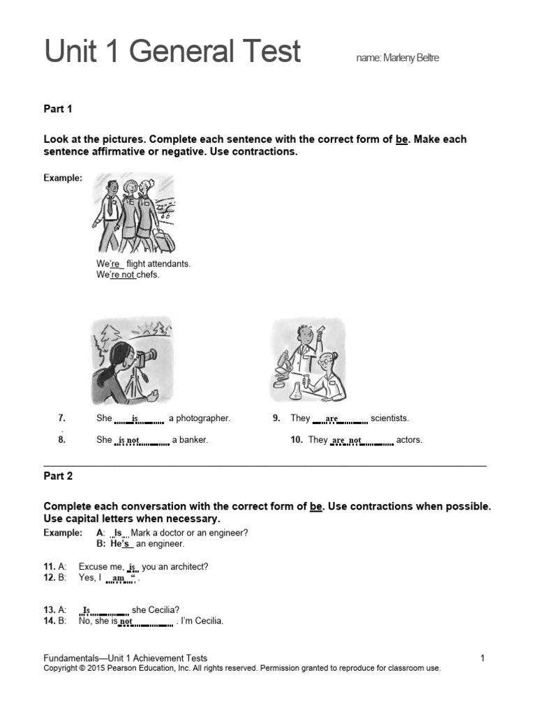Top Notch Fundamentals Unit 1 Assessment | PDF | Language Arts & Discipline