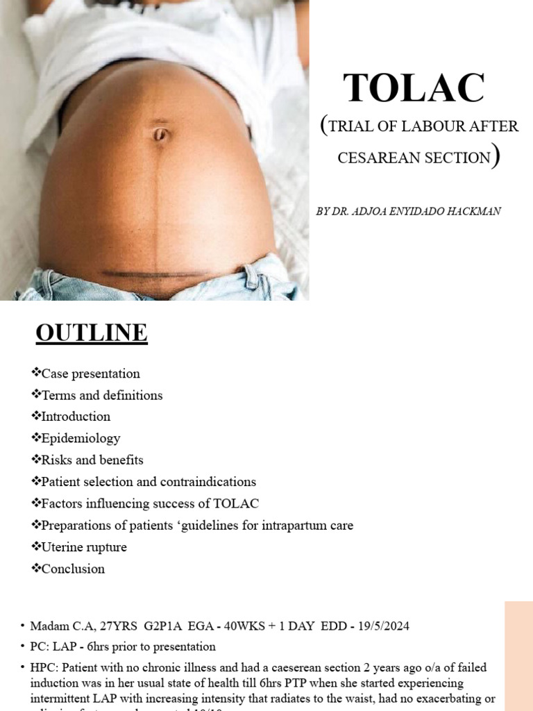 TOLAC: Risks, Benefits, and Guidelines | PDF | Childbirth | Caesarean ...