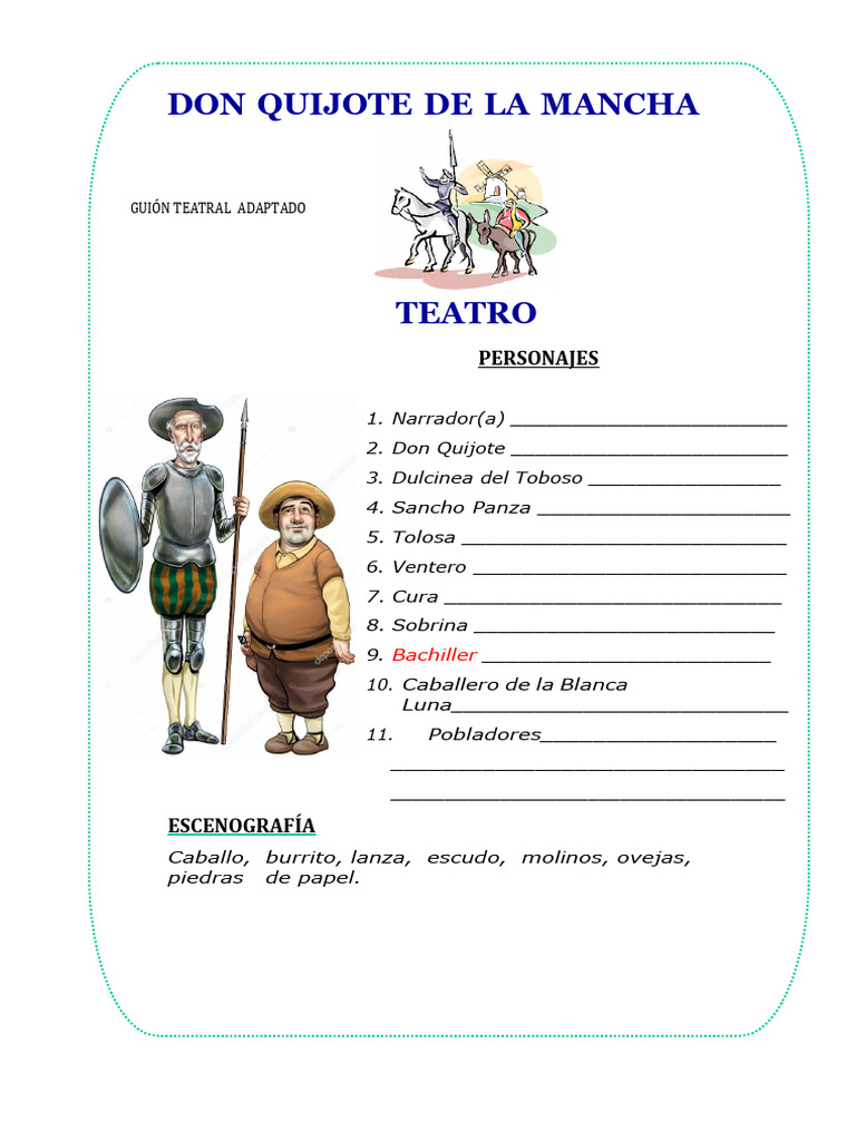 Guion teatral: Don Quijote de la Mancha | PDF | Don Quijote | Caballero