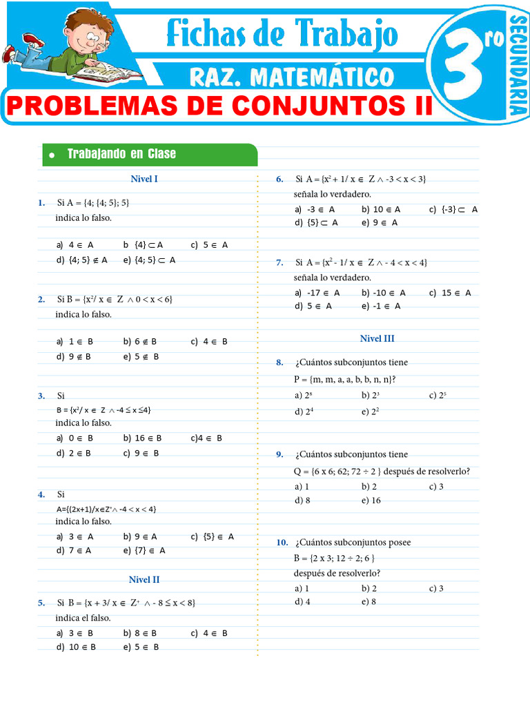 Problemas de Conjuntos II para Tercer Grado de Secundaria | PDF