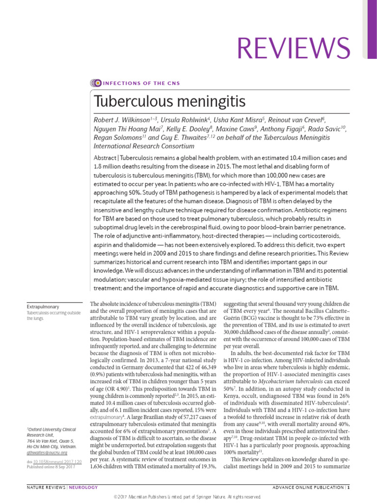 Tuberculous Meningitis | PDF | Tuberculosis | Inflammation