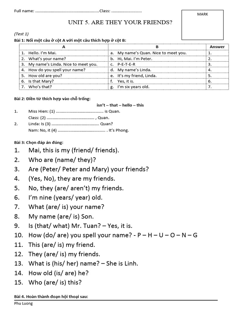 Unit 5 Are They Your Friends Test 1 | PDF | Language Arts & Discipline ...