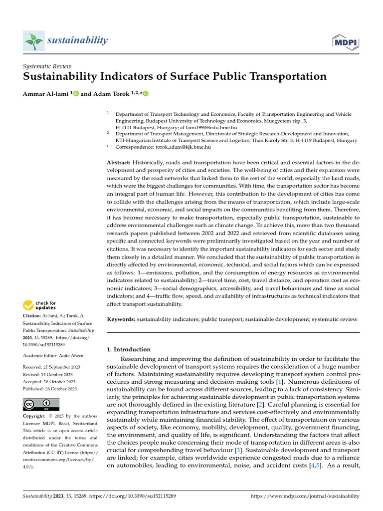 Sustainability 15 15289 | PDF | Sustainability | Transport