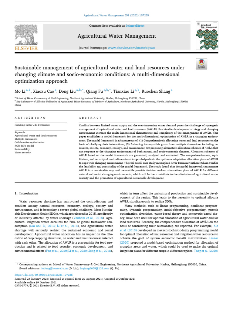Sustainable Agricultural Water Management | PDF | Fertilizer ...