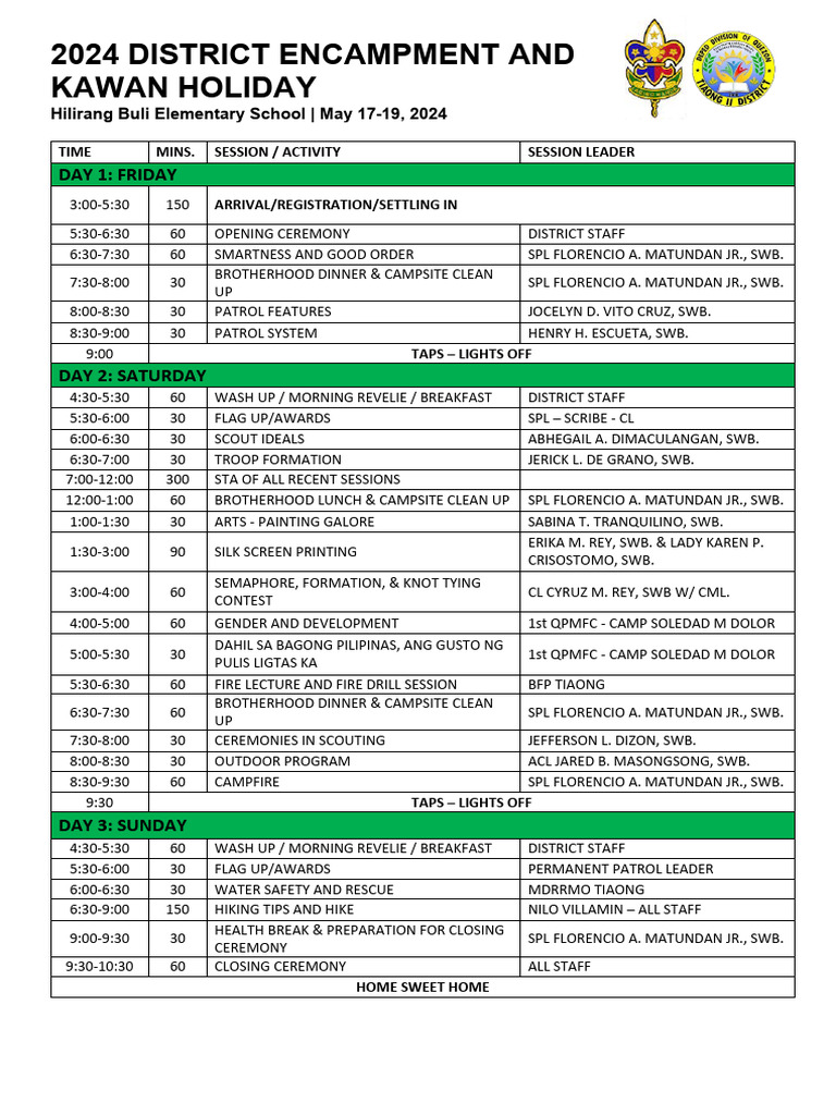 2024 District Encampment Schedule | PDF | Camping | Scouting And Guiding