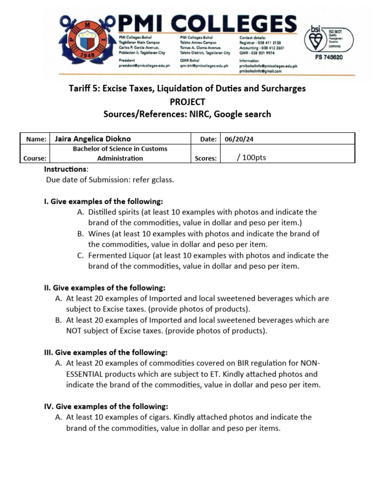 Excise Tax Examples for Commodities | PDF | Drink | Wine