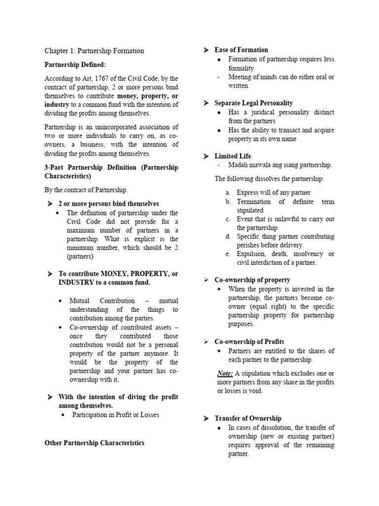 Chapter 1 Partnership Formation Pdf Partnership Debits And Credits