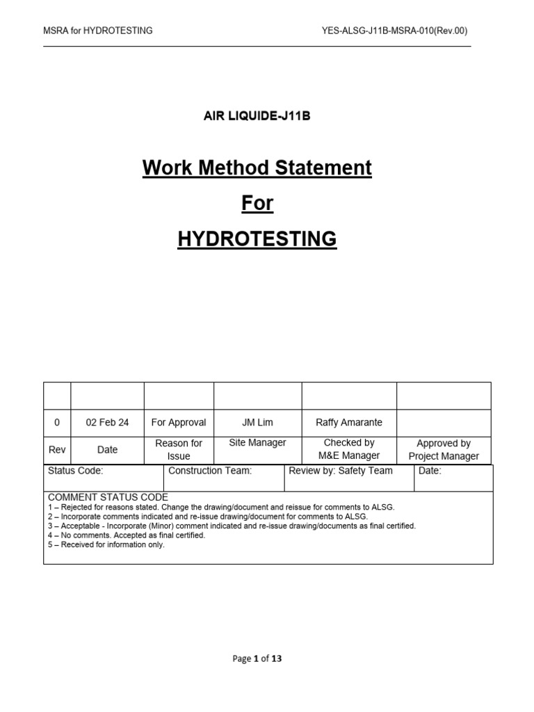 Ms For Hydrotesting Pdf Pipe Fluid Conveyance
