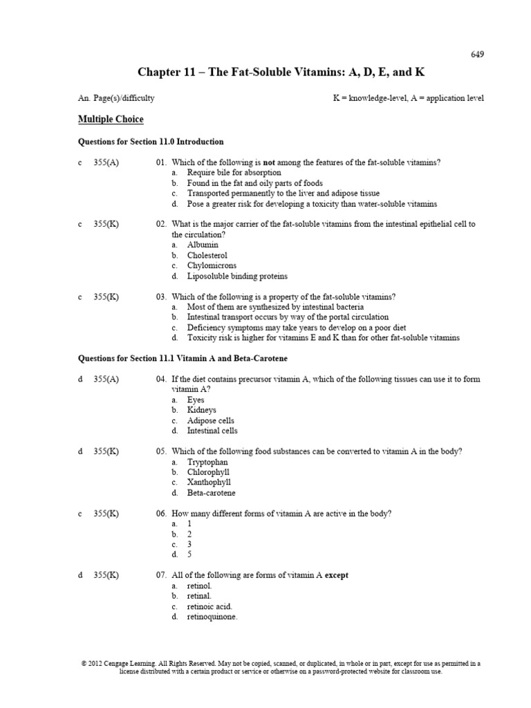 Chapter 11 the fat soluble vitamins a d e and k pdf vitamin a