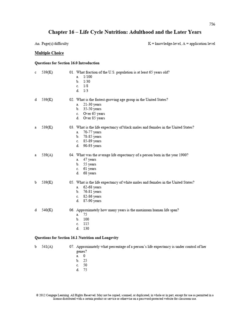Chapter 16 Life Cycle Nutrition Adulthood and The Later Years | PDF ...